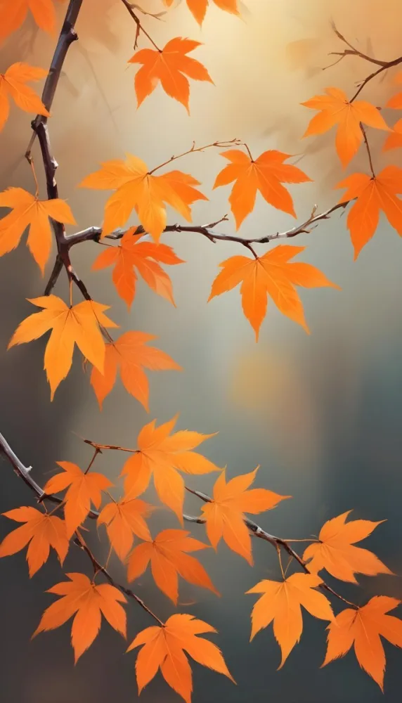 Minimal Soft Studio Light Photography Orange Leaves On Branches With A Soft Blurred Background Of Light And Colors Creating A Warm Autumnal Atmosphere High Detail Solid Bold Color Background 28 33be