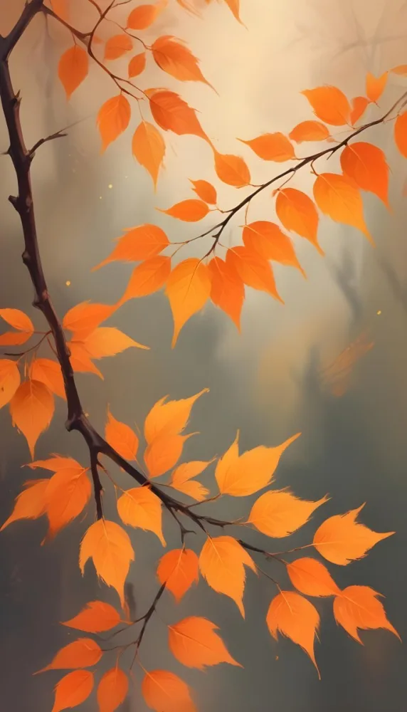 Minimal Soft Studio Light Photography Orange Leaves On Branches With A Soft Blurred Background Of Light And Colors Creating A Warm Autumnal Atmosphere High Detail Solid Bold Color Background 29 D63e