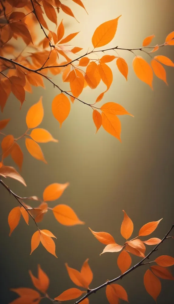 Minimal Soft Studio Light Photography Orange Leaves On Branches With A Soft Blurred Background Of Light And Colors Creating A Warm Autumnal Atmosphere High Detail Solid Bold Color Background 3 95b5