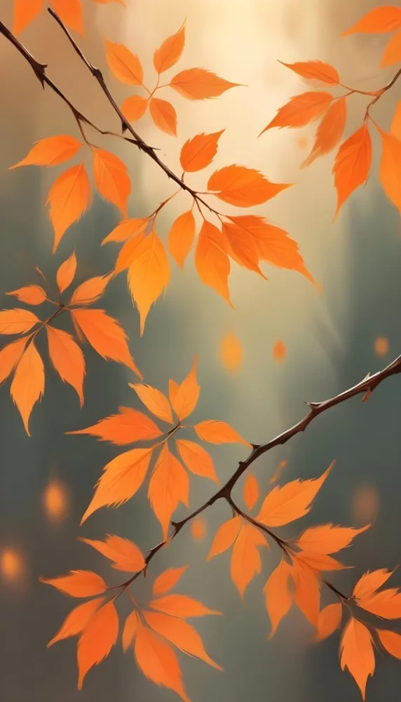 Minimal Soft Studio Light Photography Orange Leaves On Branches With A Soft Blurred Background Of Light And Colors Creating A Warm Autumnal Atmosphere High Detail Solid Bold Color Background 32 918d