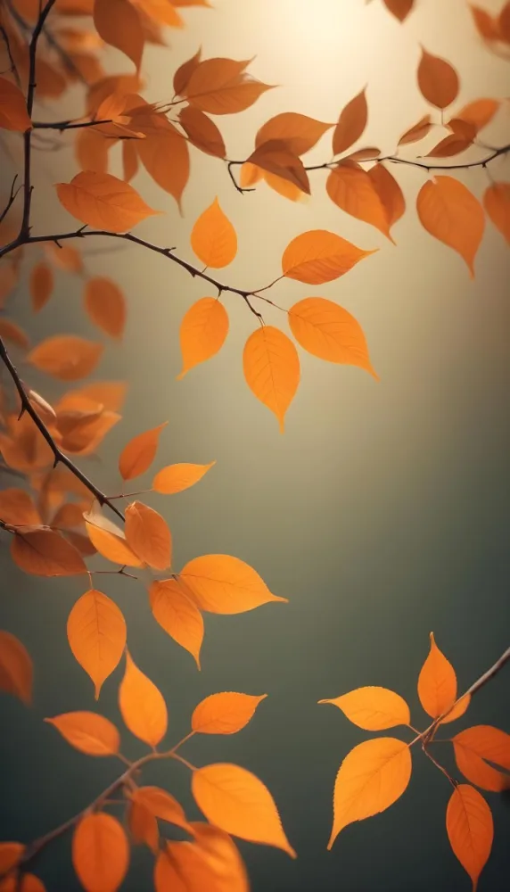 Minimal Soft Studio Light Photography Orange Leaves On Branches With A Soft Blurred Background Of Light And Colors Creating A Warm Autumnal Atmosphere High Detail Solid Bold Color Background 4 C014
