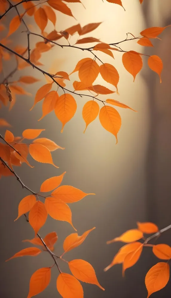 Minimal Soft Studio Light Photography Orange Leaves On Branches With A Soft Blurred Background Of Light And Colors Creating A Warm Autumnal Atmosphere High Detail Solid Bold Color Background 7 56e0