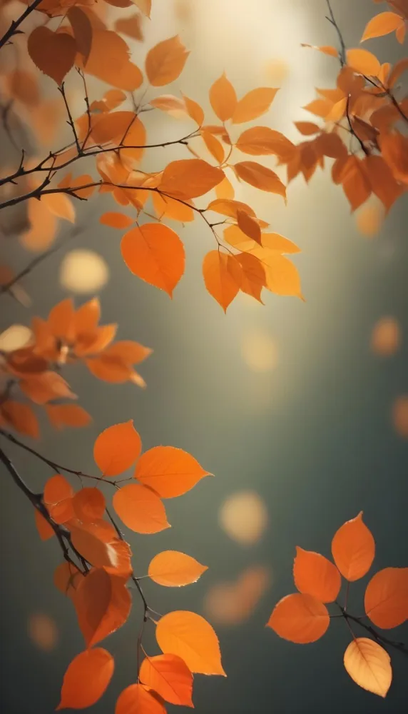 Minimal Soft Studio Light Photography Orange Leaves On Branches With A Soft Blurred Background Of Light And Colors Creating A Warm Autumnal Atmosphere High Detail Solid Bold Color Background 8 0289