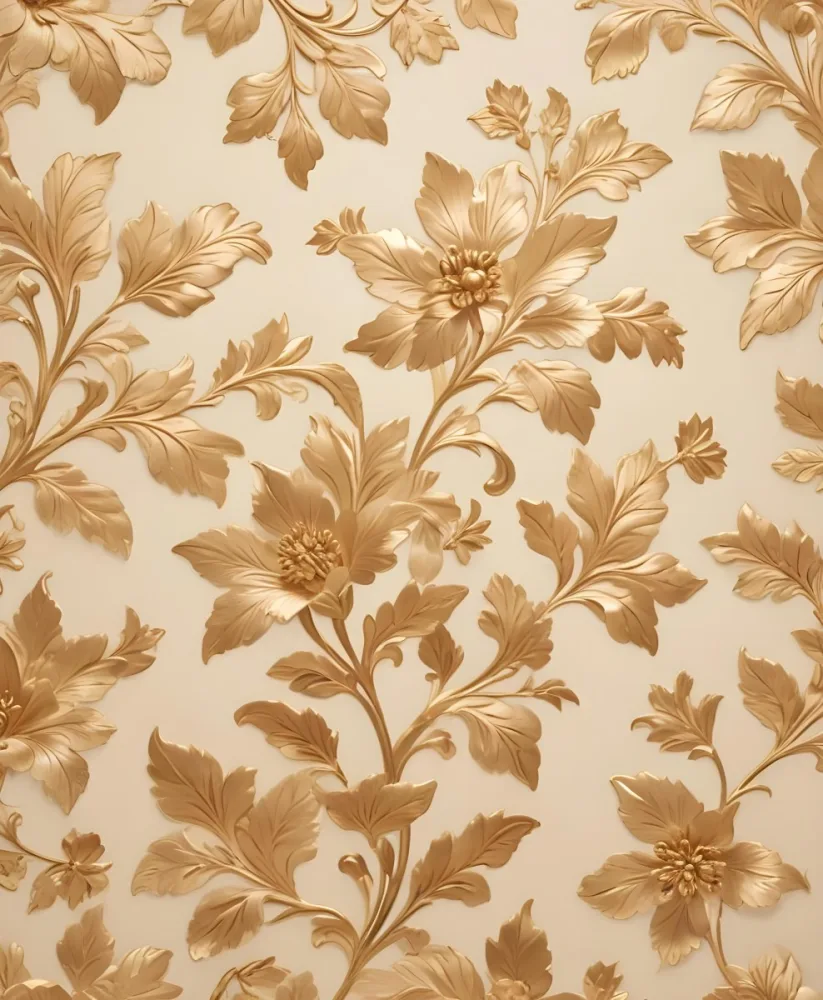 Minimal Soft Studio Light Photography Ornate Floral Pattern With Intricate Golden Flowers And Leaves On A Light Beige Background High Detail Solid Bold Color Background 61 E322