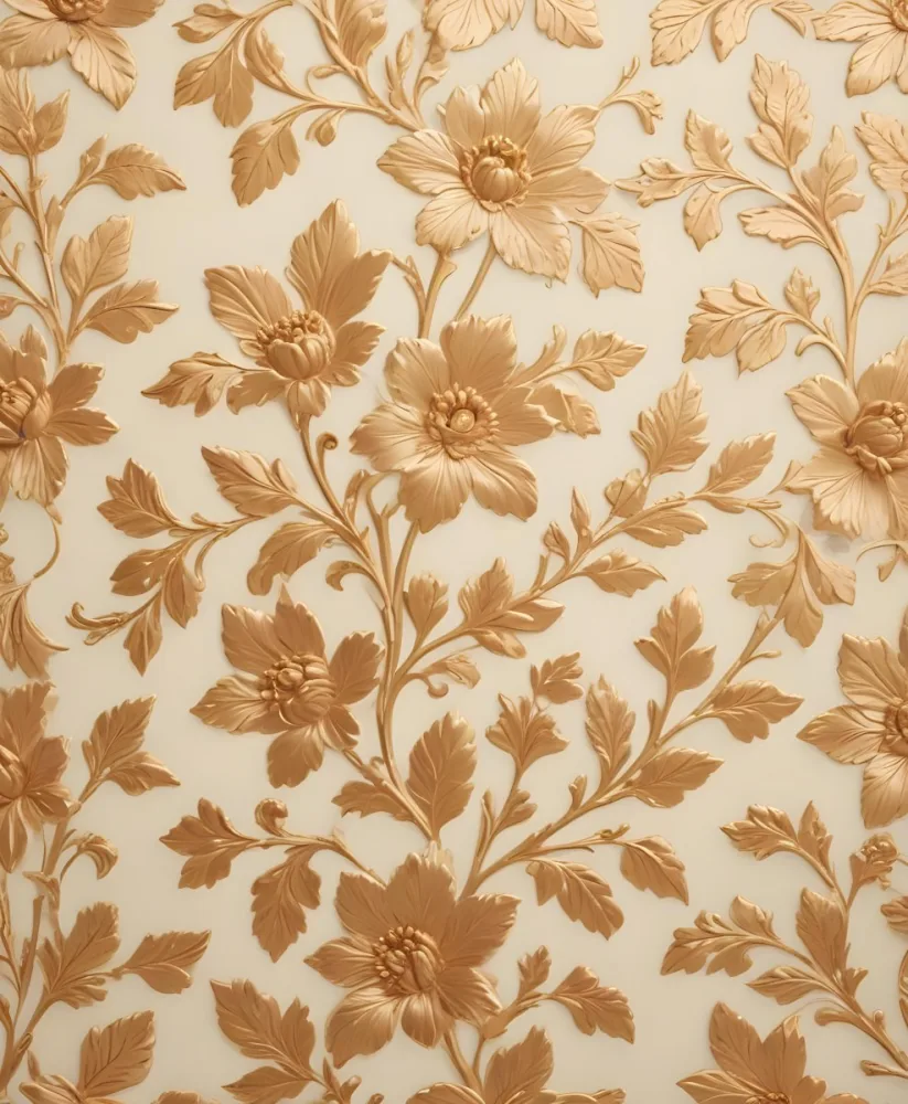 Minimal Soft Studio Light Photography Ornate Floral Pattern With Intricate Golden Flowers And Leaves On A Light Beige Background High Detail Solid Bold Color Background 62 7613
