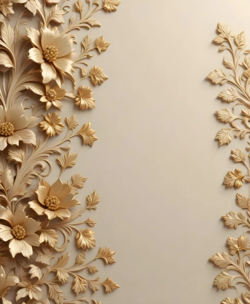 Minimal Soft Studio Light Photography Ornate Floral Pattern With Intricate Golden Flowers And Leaves On A Light Beige Background High Detail Solid Bold Color Background 7 D986