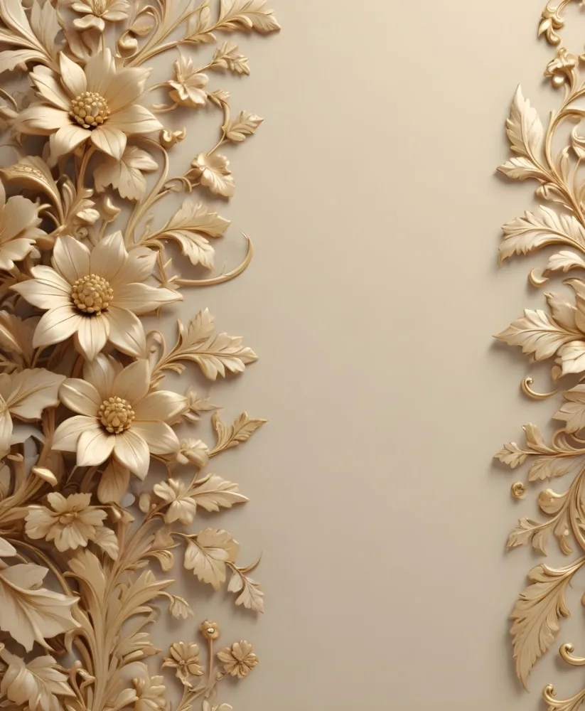 Minimal Soft Studio Light Photography Ornate Floral Pattern With Intricate Golden Flowers And Leaves On A Light Beige Background High Detail Solid Bold Color Background 9 1553
