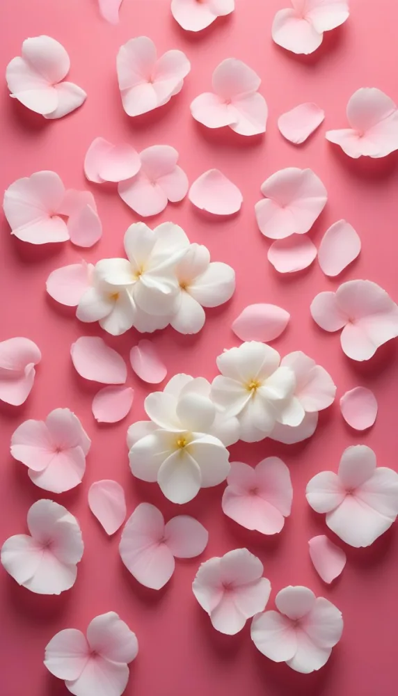 Minimal Soft Studio Light Photography Pink And White Flower Petals With Several Heart Shaped White Petals Surrounded By Soft Pink Petals High Detail Solid Bold Color Background 6 28ce
