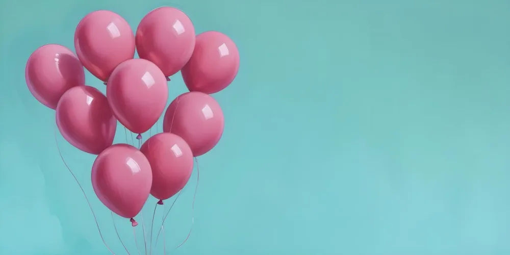 Minimal Soft Studio Light Photography Pink Balloons Against A Teal Background High Detail Solid Bold Color Background 21 B095