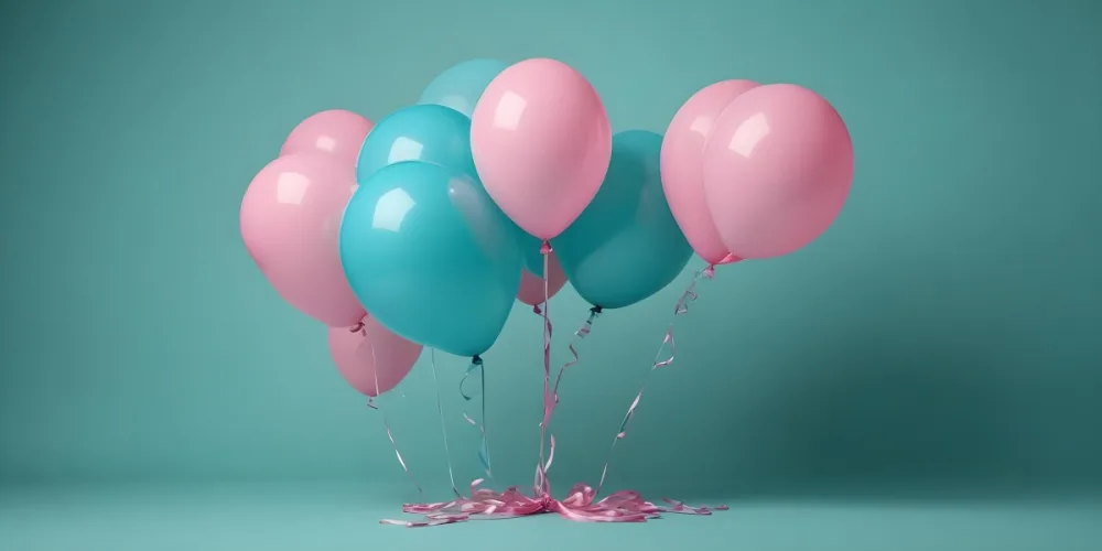 Minimal Soft Studio Light Photography Pink Balloons Against A Teal Background High Detail Solid Bold Color Background 25 3d80