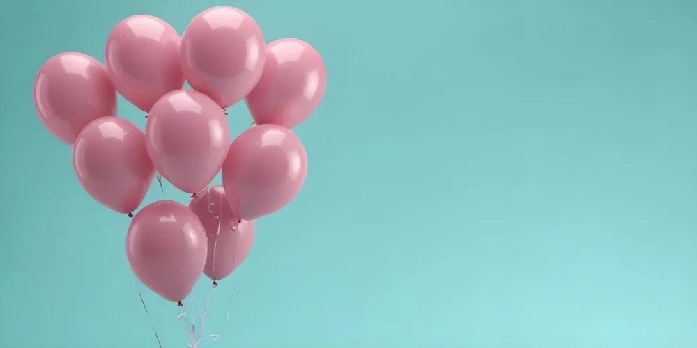 Minimal Soft Studio Light Photography Pink Balloons Against A Teal Background High Detail Solid Bold Color Background 30 46a9
