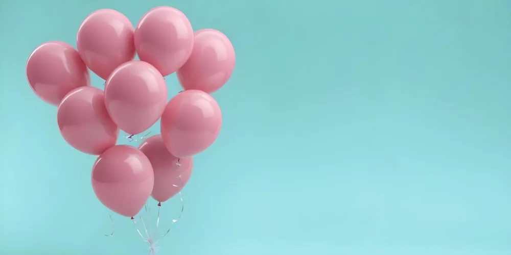 Minimal Soft Studio Light Photography Pink Balloons Against A Teal Background High Detail Solid Bold Color Background 32 6040