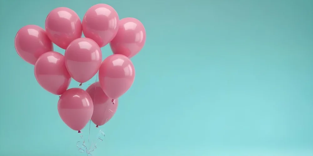 Minimal Soft Studio Light Photography Pink Balloons Against A Teal Background High Detail Solid Bold Color Background 34 D3ea