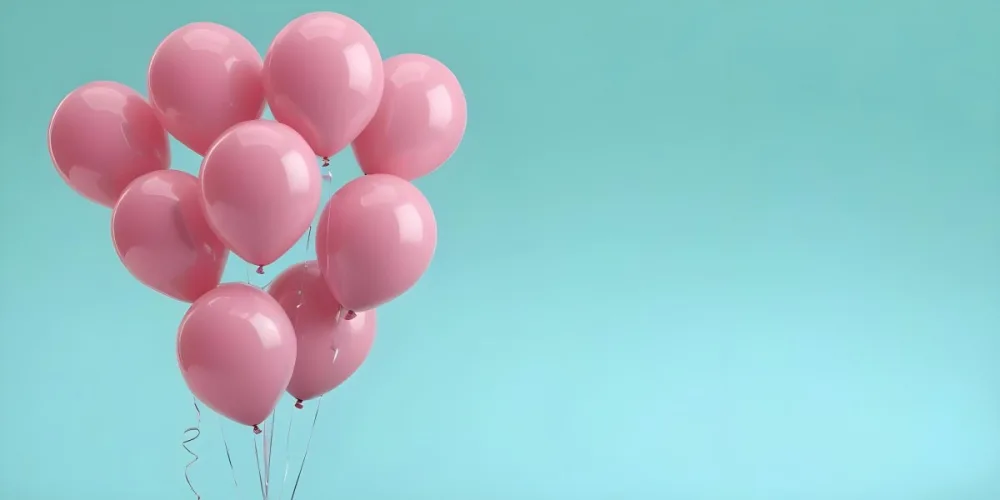 Minimal Soft Studio Light Photography Pink Balloons Against A Teal Background High Detail Solid Bold Color Background 5 F8cc