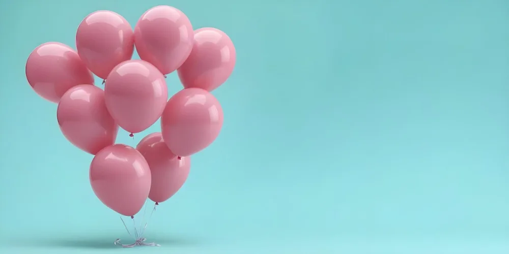 Minimal Soft Studio Light Photography Pink Balloons Against A Teal Background High Detail Solid Bold Color Background 7 3a0e