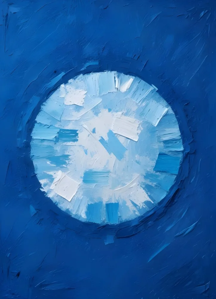 Oil Painting A Blue And White Circle With A Rough Texture Surrounded By A Solid Blue Background Creating A Simple Yet Visually Striking Contrast Creative Extremely Detailed Brush Stroke 14 0b27