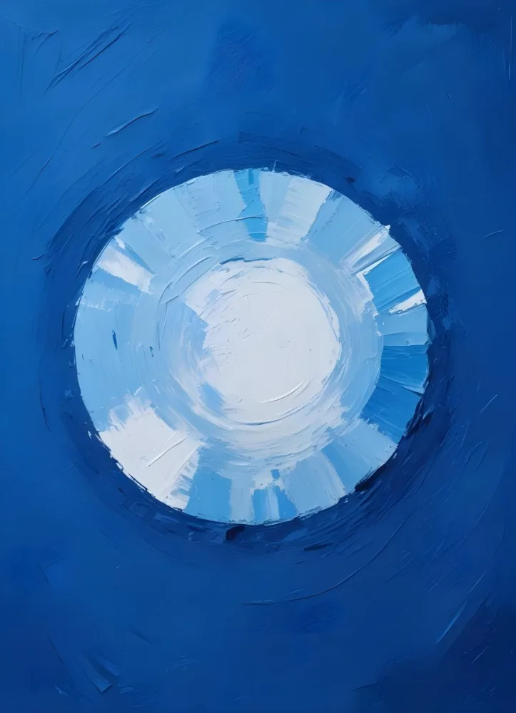 Oil Painting A Blue And White Circle With A Rough Texture Surrounded By A Solid Blue Background Creating A Simple Yet Visually Striking Contrast Creative Extremely Detailed Brush Stroke 15 2b8b