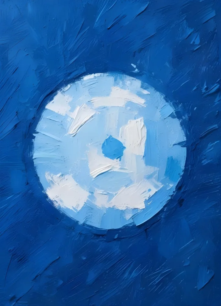 Oil Painting A Blue And White Circle With A Rough Texture Surrounded By A Solid Blue Background Creating A Simple Yet Visually Striking Contrast Creative Extremely Detailed Brush Stroke 2 370c