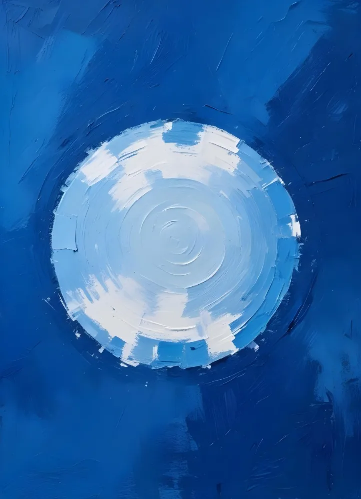 Oil Painting A Blue And White Circle With A Rough Texture Surrounded By A Solid Blue Background Creating A Simple Yet Visually Striking Contrast Creative Extremely Detailed Brush Stroke 20 F3a9