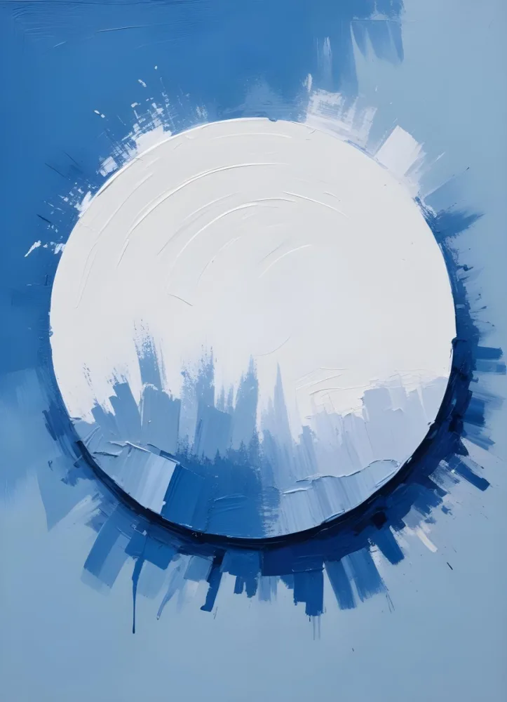 Oil Painting A Blue And White Circle With A Rough Texture Surrounded By A Solid Blue Background Creating A Simple Yet Visually Striking Contrast Creative Extremely Detailed Brush Stroke 23 Bbcd