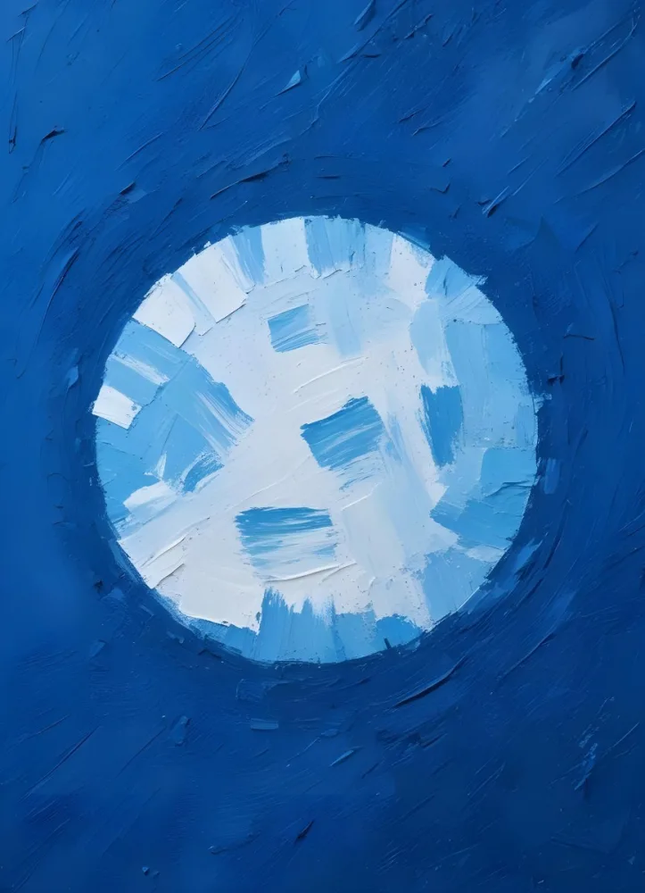 Oil Painting A Blue And White Circle With A Rough Texture Surrounded By A Solid Blue Background Creating A Simple Yet Visually Striking Contrast Creative Extremely Detailed Brush Stroke 24 4e9b