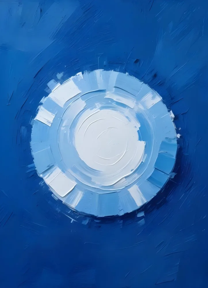 Oil Painting A Blue And White Circle With A Rough Texture Surrounded By A Solid Blue Background Creating A Simple Yet Visually Striking Contrast Creative Extremely Detailed Brush Stroke 4 8b95
