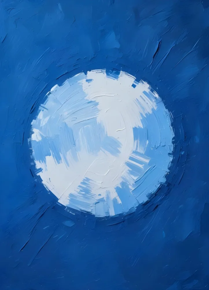 Oil Painting A Blue And White Circle With A Rough Texture Surrounded By A Solid Blue Background Creating A Simple Yet Visually Striking Contrast Creative Extremely Detailed Brush Stroke 5 C6da