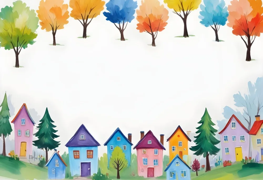 Oil Painting A Childish Drawing Of Colorful Houses And Trees On A White Background Creative Extremely Detailed Brush Stroke 73 84ac