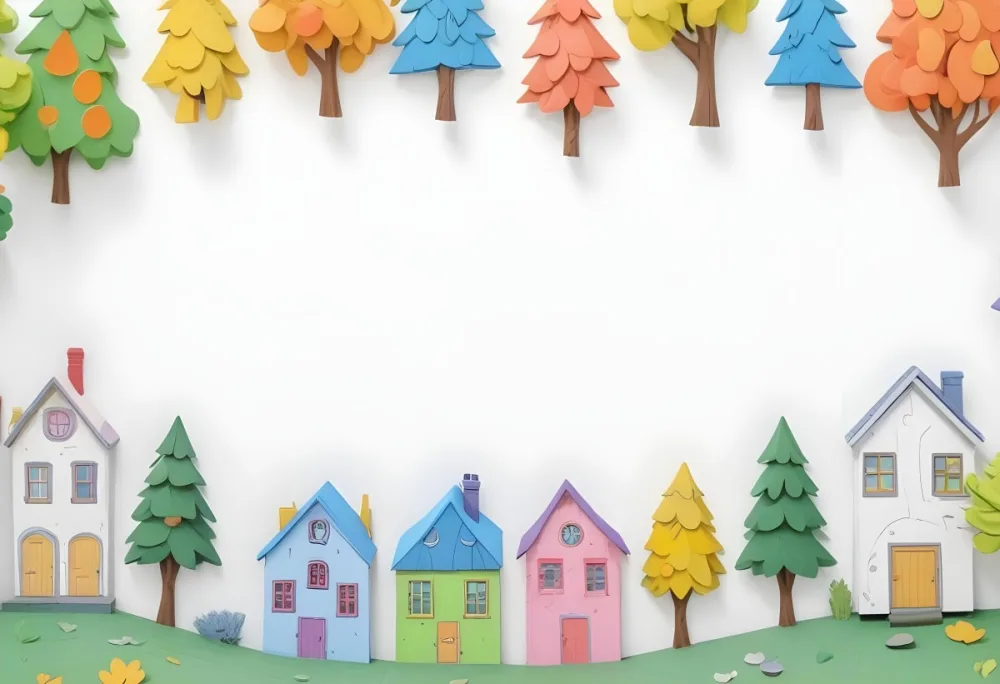 Oil Painting A Childish Drawing Of Colorful Houses And Trees On A White Background Creative Extremely Detailed Brush Stroke 74 Eb00