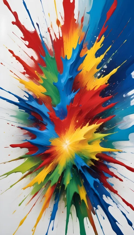 Oil Painting An Explosion Of Vibrant Colors Including Blue Red Yellow And Green Creating A Dynamic And Abstract Composition On A White Background Creative Extremely Detailed Brush Stroke 3 D1fa