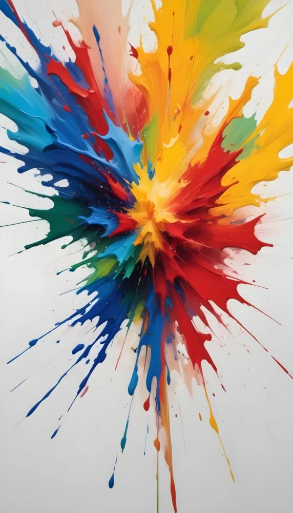 Oil Painting An Explosion Of Vibrant Colors Including Blue Red Yellow And Green Creating A Dynamic And Abstract Composition On A White Background Creative Extremely Detailed Brush Stroke 4 D518