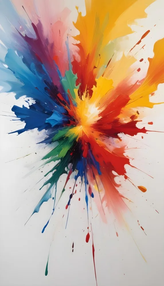 Oil Painting An Explosion Of Vibrant Colors Including Blue Red Yellow And Green Creating A Dynamic And Abstract Composition On A White Background Creative Extremely Detailed Brush Stroke 6 B410