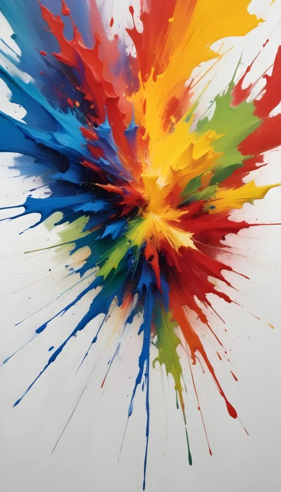 Oil Painting An Explosion Of Vibrant Colors Including Blue Red Yellow And Green Creating A Dynamic And Abstract Composition On A White Background Creative Extremely Detailed Brush Stroke 9 Aef6