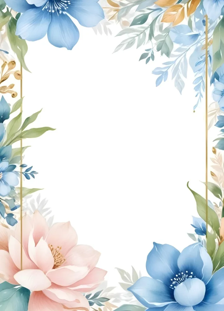 Oil Painting Watercolor Flowers In White And Blue Tones