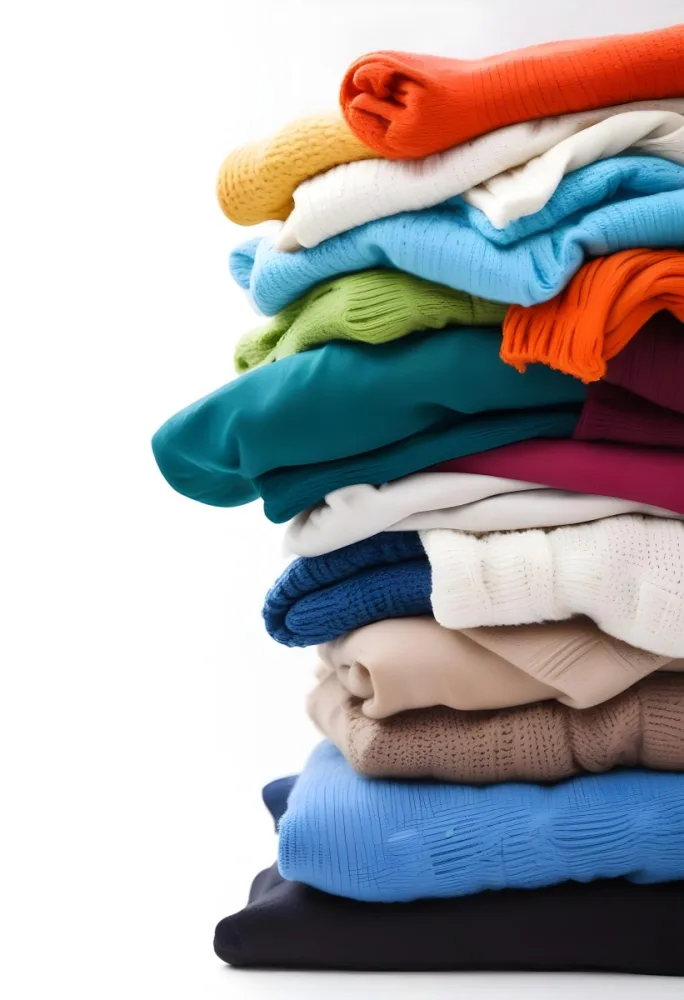 Pile Of White Folded Clothes Including Sweaters Pants And Sweaters Stacked Haphazardly On Top Of Each Other Creating A Organized And Organized Mess Colorful Background 5 Cb5a