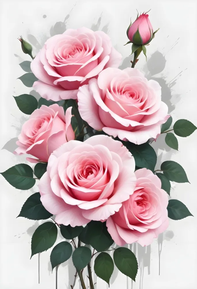 Pink Roses On A White Background 9 F34e
