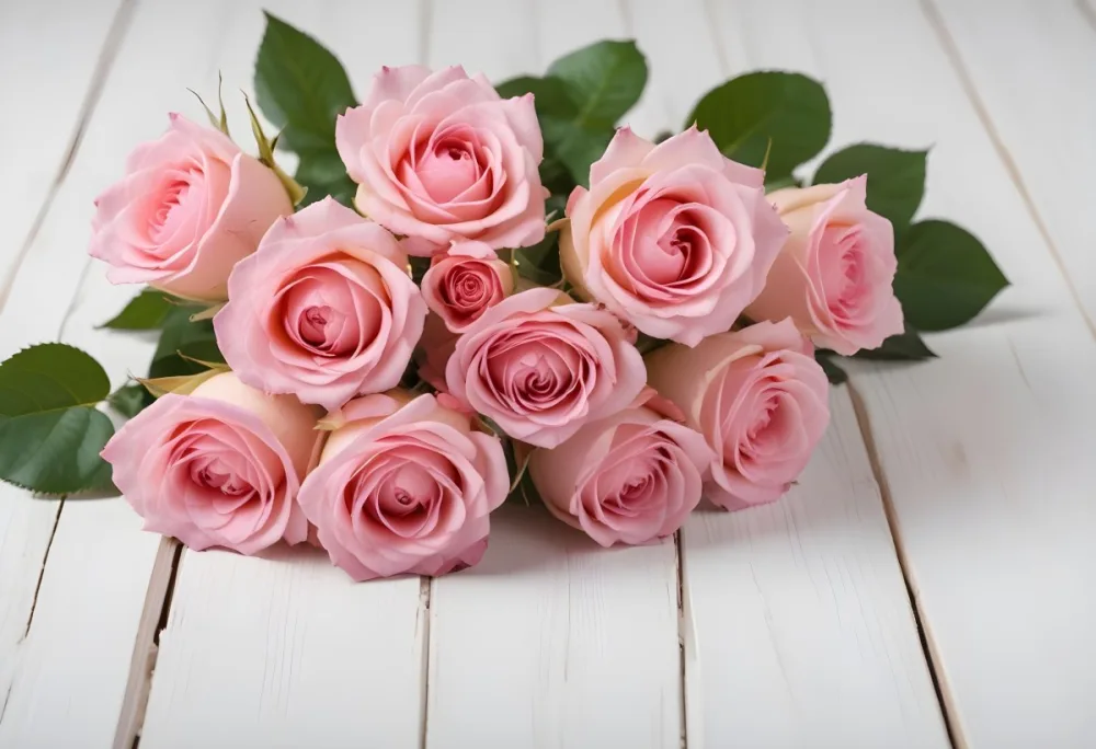 Pink Roses On A White Wooden Table 11 1367