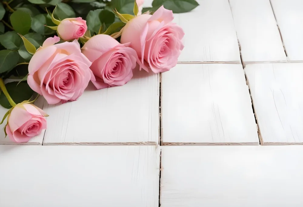 Pink Roses On A White Wooden Table 13 22b7