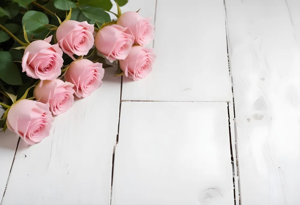 Pink Roses On A White Wooden Table 17 Db53