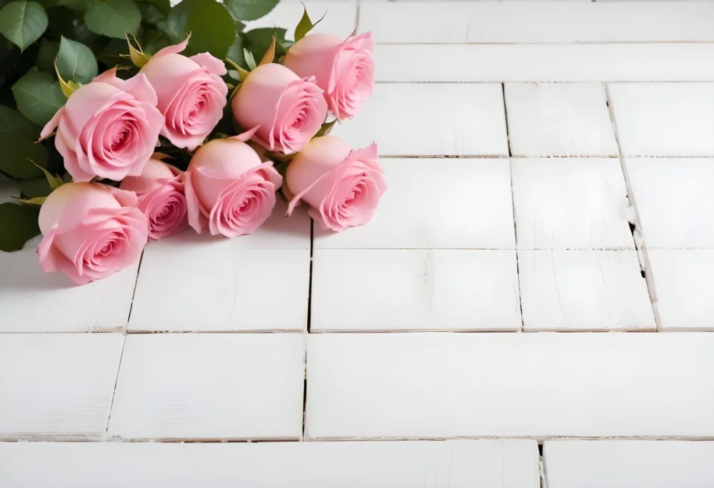 Pink Roses On A White Wooden Table 21 9fb6