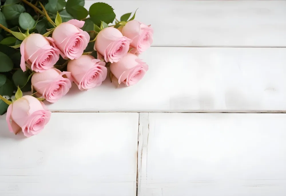 Pink Roses On A White Wooden Table 5 6a5b