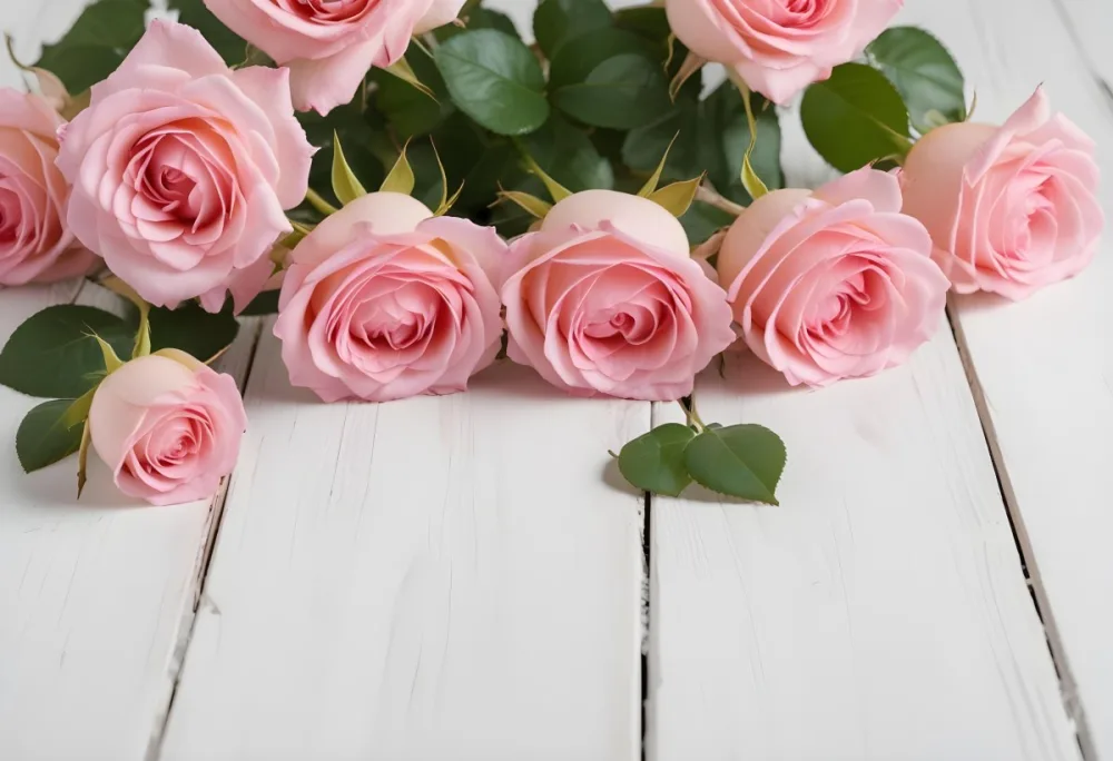 Pink Roses On A White Wooden Table 9 A0a1