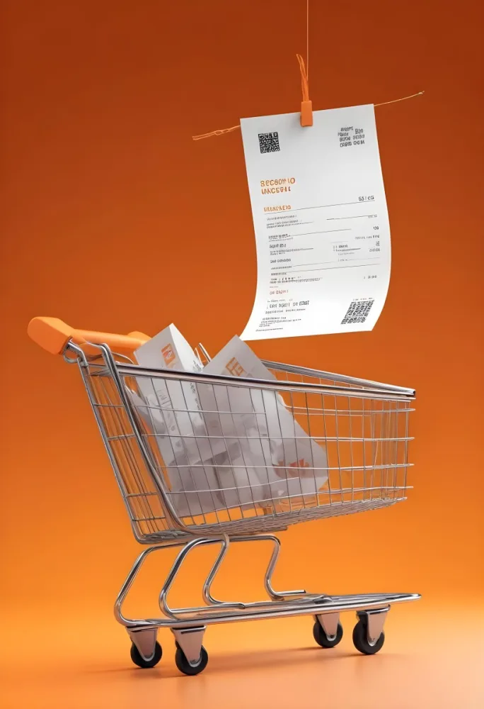 Shopping Cart With A Long Receipt That Says The Cost Of Living In A Orange Background 5 1df9