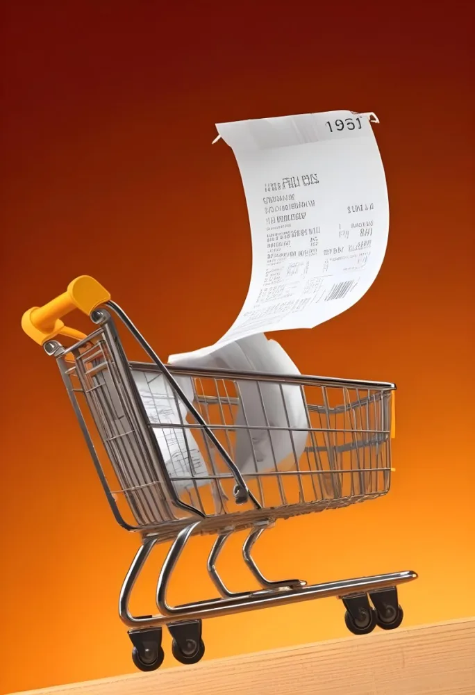 Shopping Cart With A Long Receipt That Says The Cost Of Living In A Orange Background 6 E44c