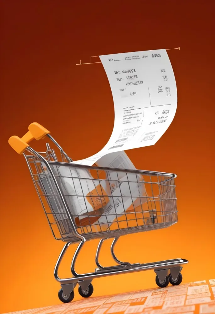 Shopping Cart With A Long Receipt That Says The Cost Of Living In A Orange Background 8 F8e1