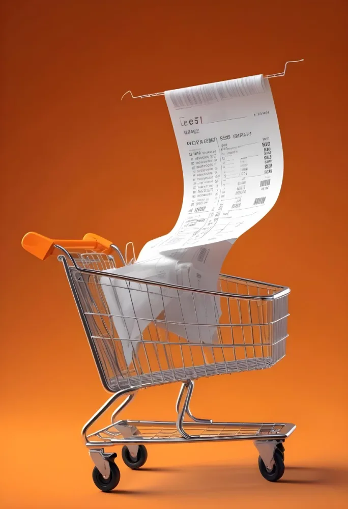 Shopping Cart With A Long Receipt That Says The Cost Of Living In A Orange Background 9 1c02
