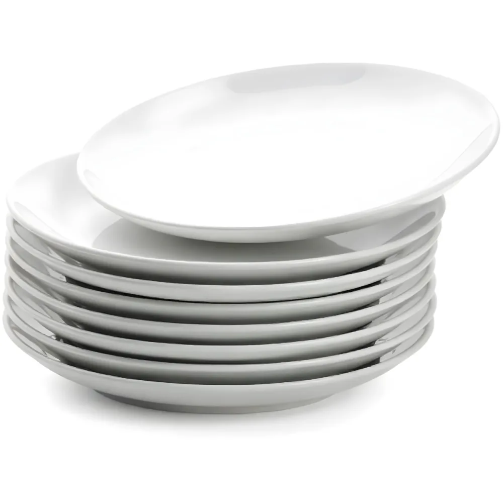 Stack Of Ten White Ceramic Plates Simple Design Uniform Size Smooth Surface Minimalist Aesthetic Clean Presentation White Background 24 383c