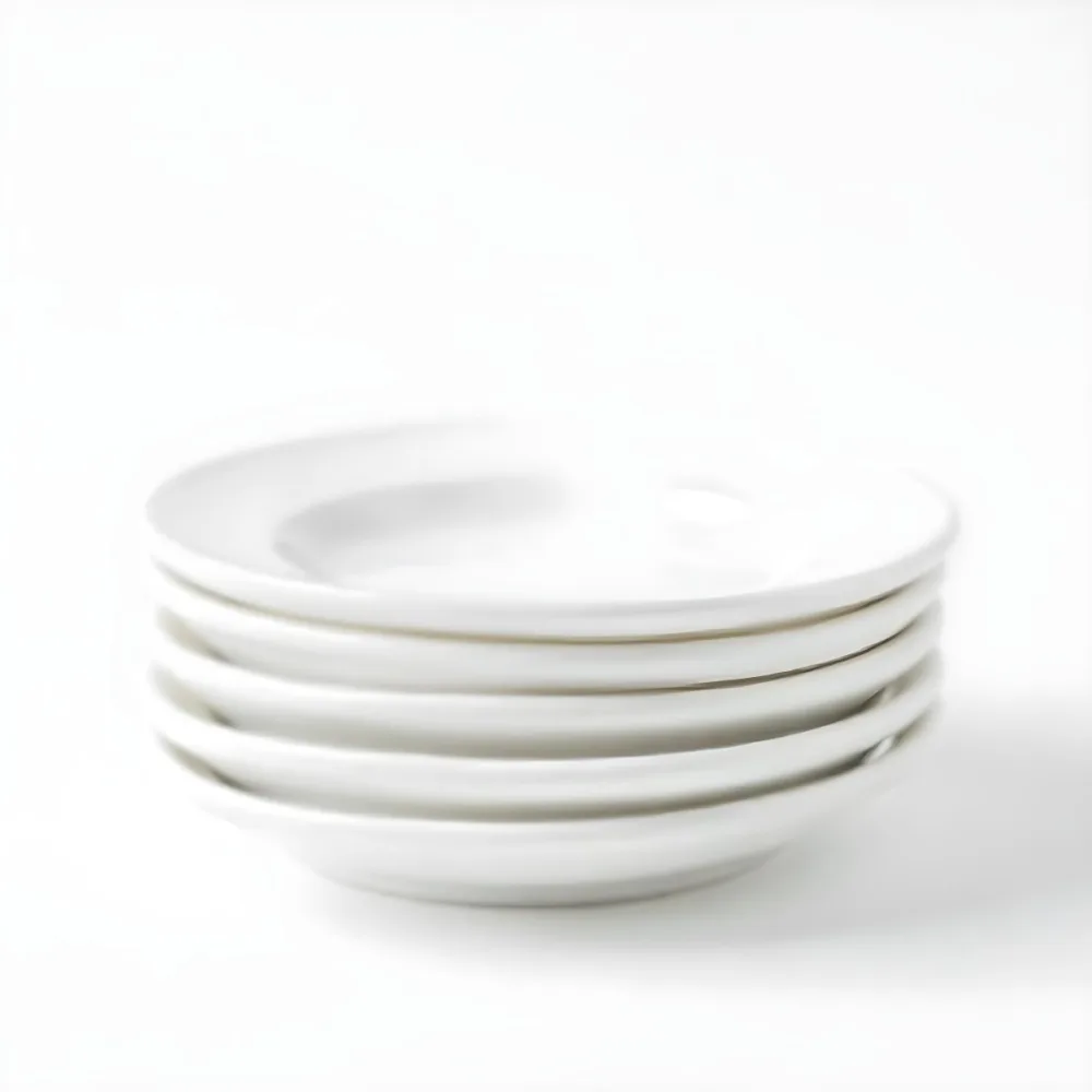 Stack Of Ten White Ceramic Plates Simple Design Uniform Size Smooth Surface Minimalist Aesthetic Clean Presentation White Background 42 B3b2