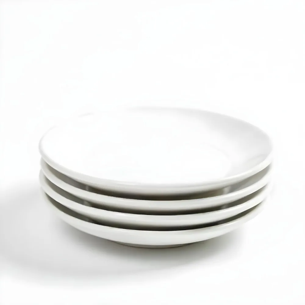 Stack Of Ten White Ceramic Plates Simple Design Uniform Size Smooth Surface Minimalist Aesthetic Clean Presentation White Background 7 B4f5