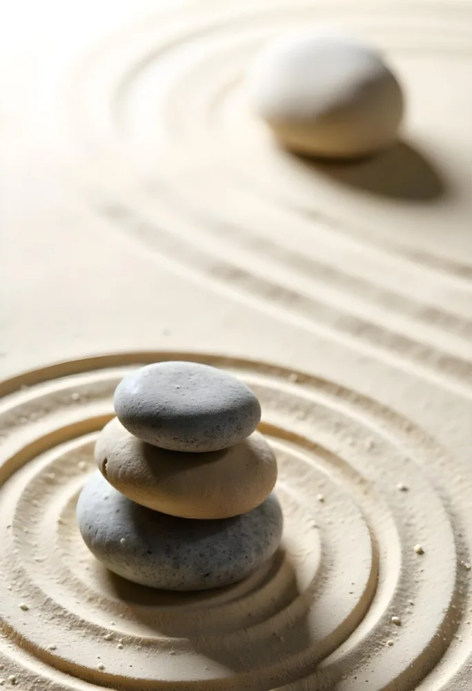 Three Stacked Stones On Sand With Concentric Circles The Background Is Made Of Sand With Parallel Circles 6 7220